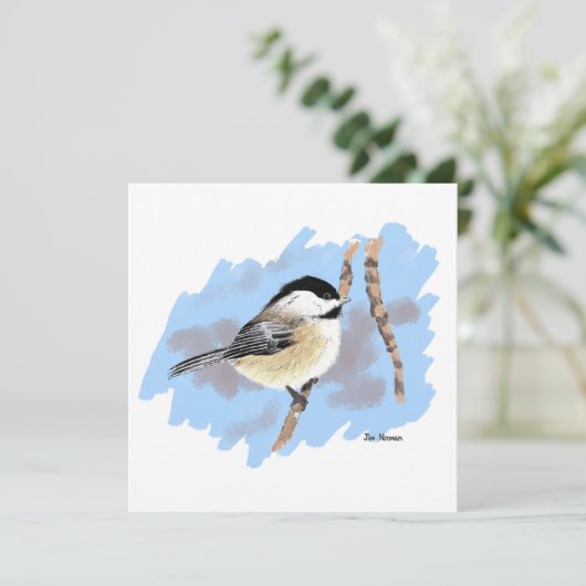 Chickadee on Branch Notitiekaartje (Staand voorkant)