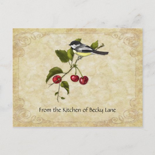 Chickadee on Cherry Branch Recipe Cards Briefkaart (Voorkant)