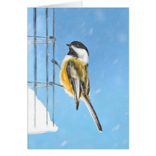 Chickadee on feeder Painting - Original Bird Art