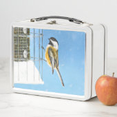 Chickadee on feeder Painting - Original Bird Art (In situ)