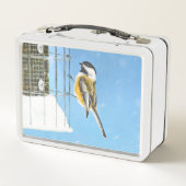 Chickadee on feeder Painting - Original Bird Art (Achterkant)