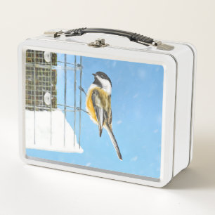 Chickadee on feeder Painting - Original Bird Art