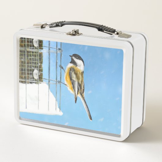 Chickadee on feeder Painting - Original Bird Art (Voorkant)