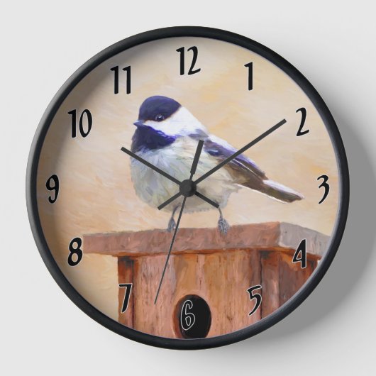 Chickadee on feeder Painting - Original Bird Art (Voorkant)