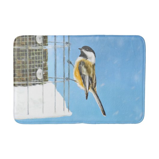 Chickadee on feeder Painting - Original Bird Art Badmat (Voorkant)