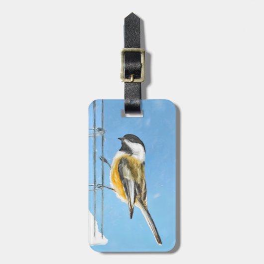 Chickadee on feeder Painting - Original Bird Art Bagagelabel (Voorkant verticaal)