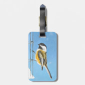 Chickadee on feeder Painting - Original Bird Art Bagagelabel (Achterkant verticaal)