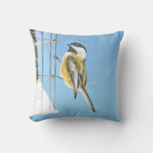 Chickadee on feeder Painting - Original Bird Art Buitenkussen