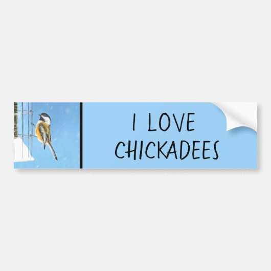 Chickadee on feeder Painting - Original Bird Art Bumpersticker (Voorkant)