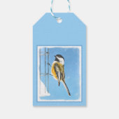 Chickadee on feeder Painting - Original Bird Art Cadeaulabel (Achterkant)