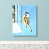 Chickadee on feeder Painting - Original Bird Art Canvas Afdruk (Insitu (Houten vloer))