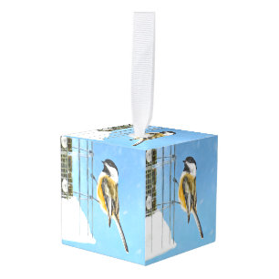 Chickadee on feeder Painting - Original Bird Art Decoratie