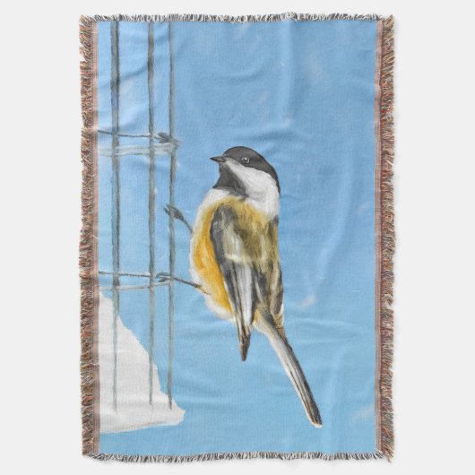 Chickadee on feeder Painting - Original Bird Art Deken (Voorkant Verticaal)