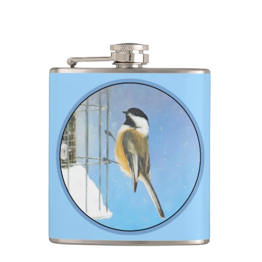 Chickadee on feeder Painting - Original Bird Art Heupfles (Voorkant)