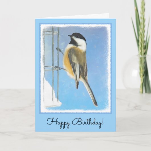 Chickadee on feeder Painting - Original Bird Art Kaart (Voorkant)