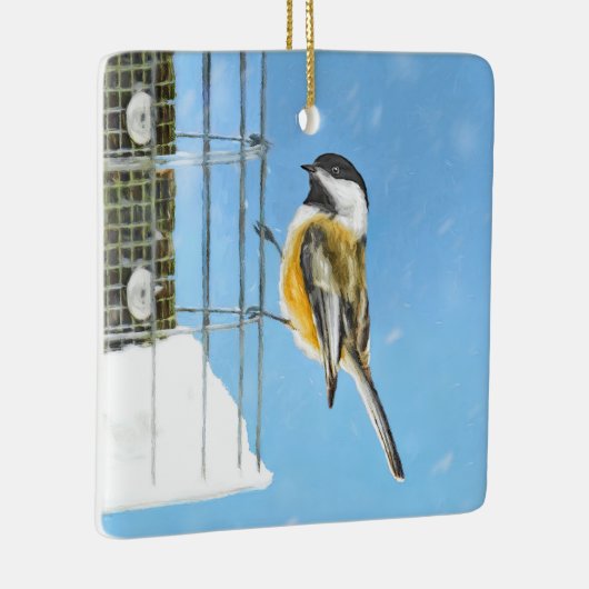 Chickadee on feeder Painting - Original Bird Art Keramisch Ornament (Rechts)