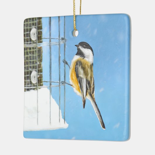 Chickadee on feeder Painting - Original Bird Art Keramisch Ornament (Links)