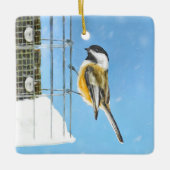 Chickadee on feeder Painting - Original Bird Art Keramisch Ornament (Voorkant)