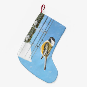 Chickadee on feeder Painting - Original Bird Art Kleine Kerstsok