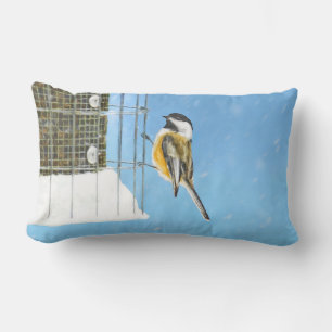 Chickadee on feeder Painting - Original Bird Art Kussen
