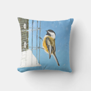 Chickadee on feeder Painting - Original Bird Art Kussen