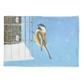 Chickadee on feeder Painting - Original Bird Art Kussensloop (Achterkant)