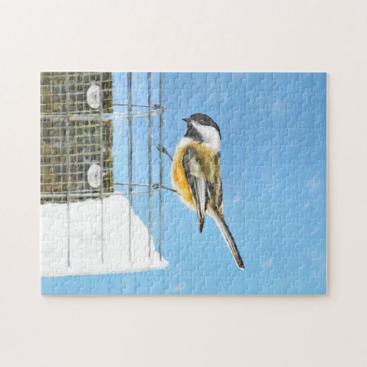 Chickadee on feeder Painting - Original Bird Art Legpuzzel (Horizontaal)