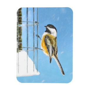 Chickadee on feeder Painting - Original Bird Art Magneet