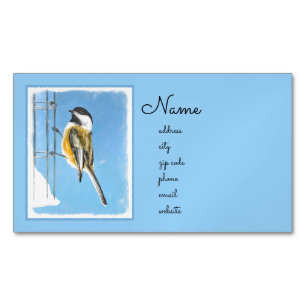 Chickadee on feeder Painting - Original Bird Art Magnetisch Visitekaartje