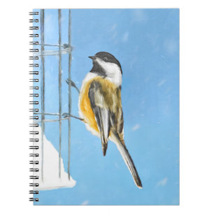 Chickadee on feeder Painting - Original Bird Art Notitieboek