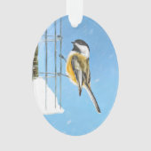 Chickadee on feeder Painting - Original Bird Art Ornament (voorkant)