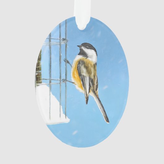 Chickadee on feeder Painting - Original Bird Art Ornament (achterkant)