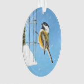 Chickadee on feeder Painting - Original Bird Art Ornament (voorkant)