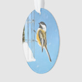 Chickadee on feeder Painting - Original Bird Art Ornament (voorkant)