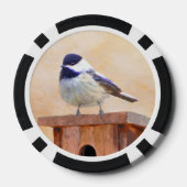 Chickadee on feeder Painting - Original Bird Art Poker Chips (Achterkant)