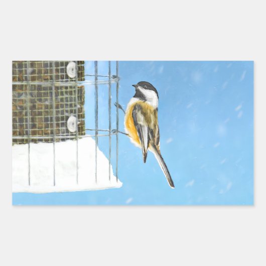Chickadee on feeder Painting - Original Bird Art Rechthoekige Sticker (Voorkant)