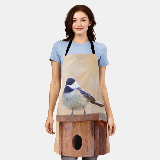 Chickadee on feeder Painting - Original Bird Art Schort (Gedragen)