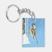 Chickadee on feeder Painting - Original Bird Art Sleutelhanger (Voorkant Links)