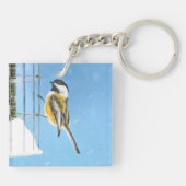Chickadee on feeder Painting - Original Bird Art Sleutelhanger (Achterkant)