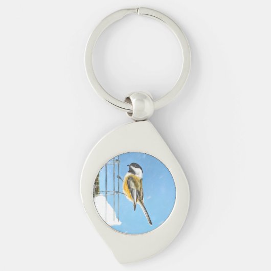 Chickadee on feeder Painting - Original Bird Art Sleutelhanger (Voorkant)