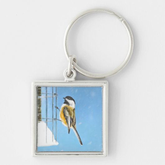 Chickadee on feeder Painting - Original Bird Art Sleutelhanger (Voorkant)