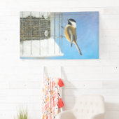 Chickadee on feeder Painting - Original Bird Art Spandoek (Insitu)