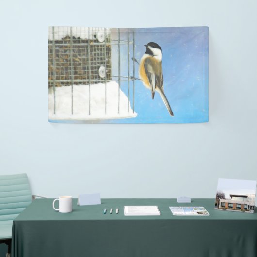 Chickadee on feeder Painting - Original Bird Art Spandoek (Beurs)