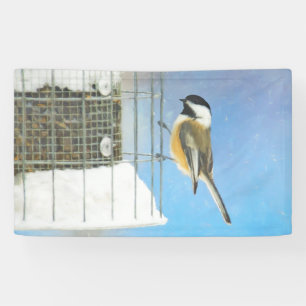 Chickadee on feeder Painting - Original Bird Art Spandoek