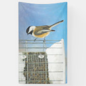 Chickadee on feeder Painting - Original Bird Art Spandoek (Verticaal)