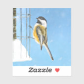 Chickadee on feeder Painting - Original Bird Art Sticker (Vel)