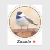 Chickadee on feeder Painting - Original Bird Art Sticker (Vel)