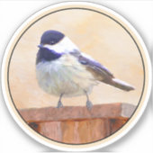 Chickadee on feeder Painting - Original Bird Art Sticker (Voorkant)