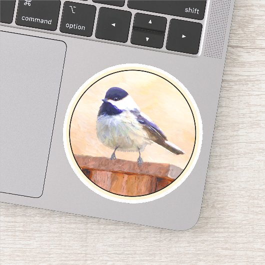 Chickadee on feeder Painting - Original Bird Art Sticker (Detail)