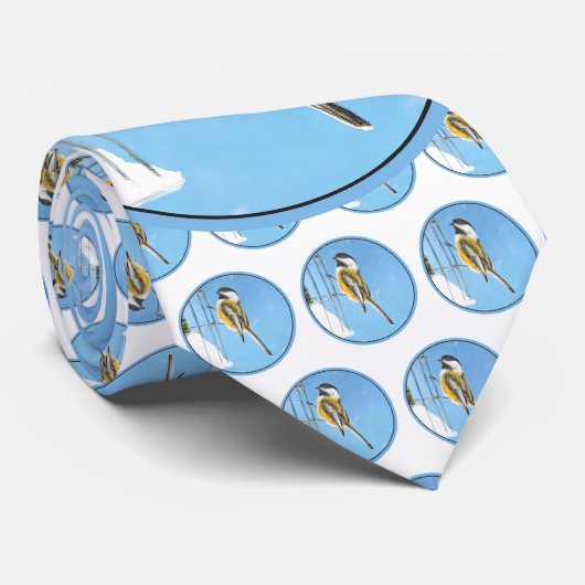 Chickadee on feeder Painting - Original Bird Art Stropdas (Opgerold)